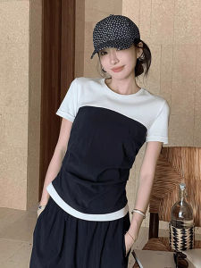 BINKAFENNY | Design Sensitivity Color Block Layered Short Sleeve T-shirt for Women