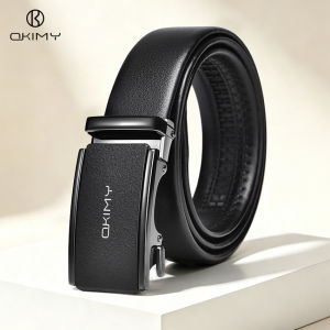 OKIMY Fashion Men’s Belt Business Leisure Belt Stylish Frosted Alloy Buckle Automatic Buckle Belt Second-layer Cowhide Waistband Youth Sports Pant Belt Stylish Simple Nice Waistband Durable Belt