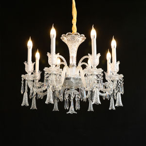 QIANYUE | French Crystal Chandelier with Glass Curved Wind Chime for Dining Room and Living Room