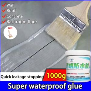 Waterproof glue sealant With brush 1000g Super waterproof glue Sealant waterproof roof leak Waterproofing for concrete With brush Transparent waterproof adhesive is used for cement walls cracked walls kitchen sink leak repair