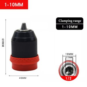 Quick-Release Drill Conversion Chuck For 6.35mm Hex Bits Compatible With Corded And Cordless Electric Drills Red Black