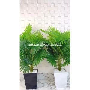 Pohon Artificial Tanaman Hias Palem Kipas Sadeng X18 Semi Latex Pot Kayu Kotak Hitam Putih Pajangan Meja Tamu