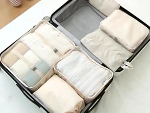 8Pcs SET Travel Luggage Organizer Bag with Zipper Large Capacity Travel Organizer Set Clothes hickend Toiletery bag Multi-functional Clothing Sorting Packages Christmas gift