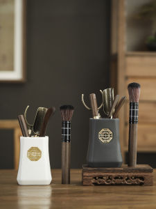 Black Ebony Tea Tool Set Ceramic Storage Single Tube Kung Fu Tea Accessories including Tea Clip Spoon Needle Combination