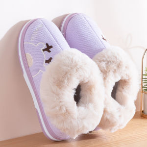 Warm Fleece Lined Cotton Slippers Indoor Home Anti-Slip Soft Bottom High Heel Home Shoes for Men And Women Winter Comfortable