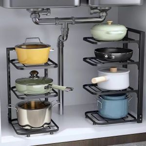 Modern Simplicity Kitchen Pot Rack Storage Shelf Cabinet Interior Multi-Functional Sink Pot Holder Corner Countertop Rack