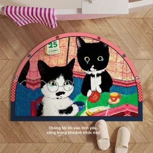 VIKAMA Hoạt Hình Mèo Mềm Thảm Phòng Tắm Thấm Hút Chống Trơn Trượt Cao Su Bền Thảm Cho Phòng Tắm Lối Vào Trang Trí Nhà Có Thể Giặt Bằng Máy