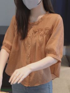 Elegant Artistic Short Sleeve Shirt Womens Fashion Spring Summer Top High Quality Sense Beautiful Styling Chinese Brand