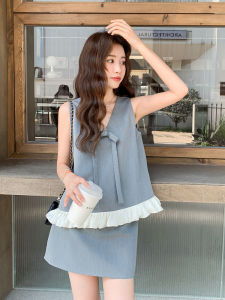Gray Butterfly Knot Vest Set Womens Fashion 2025 Summer New Style Small Size Elegant Slimming Short Skirt Two-Piece Set