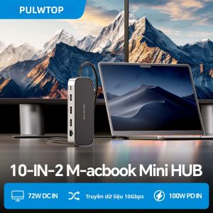 PULWTOP MacBook Pro Docking Station Dual 4K HDMI 60Hz USB-C/USB-A Ethernet PD Đầu Đọc Thẻ SD/TF Cổng Tốc Độ Cao 10Gbps