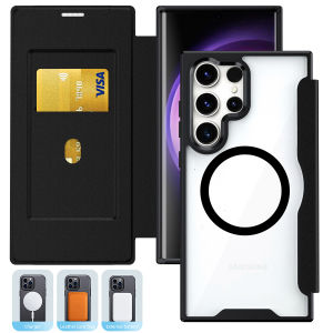 Magsafe Wireless Charging Case for Samsung S24 S23 S22 Ultra Puls Leather Card Slot LOGO Silicone Case