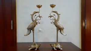 Đôi hạc thờ Cánh Vĩnh Tiến số 1 bằng đồng cao 315 cm màu vàng sáng bóng