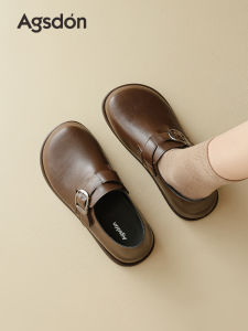 Womens Thick Bottom Loafers Fall Season Brown British Style Small Leather Shoes Commuter Flat Birkenstock Single Shoes