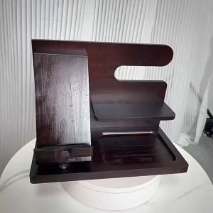 Wood Phone Docking Station Key Holder Wallet Stand Jewelry Watch Organizer Rack Desktop storage rack wooden storage rack