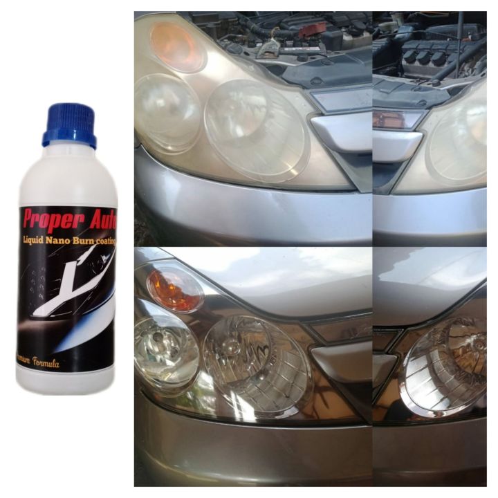 proper Auto liquid cairan nano burn coating super shine adalah produk yg di gunakan untuk mengatasinheadlamp yg defact, kusam, menguning, retak rambut dengan metode penguapan agar headlamp anda bersih, bersinar seperti baru.garansi uang kembali