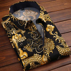 Shirts For Men New Model Shirt S Dragon Pattern Chinese Style Casual Hawaiian Shirt Mens Clothing Fashion Long Sleeve Turn-down Collar
