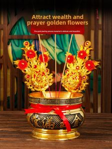 Chaoshan Golden Flower Buddha Spring Flower For Home Incense Burner Landlord Brocade Flower God Flower Worship Master Supplies Worship Bring In Wealth and Treasure Ornaments