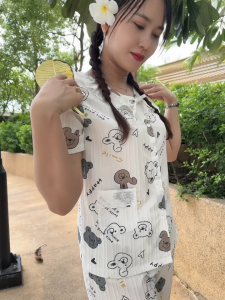 Bộ đồ ngủ cotton mềm nhẹ và thoáng mát phong cách mùa hè cho nữ tay ngắn quần dài