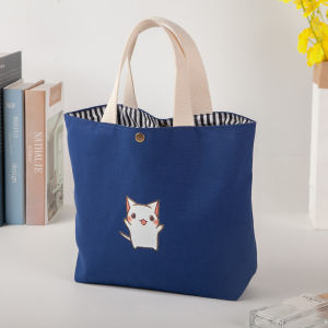 Casual Canvas Tote Bag Portable Single Shoulder Bag Cartoon Print Fashion Handbag Versatile Small  Style Magnetic Buckle Closure