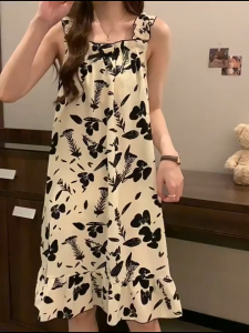 Cross-Border Pajamas with Chest Pads Strap Nightdress Womens Summer Long Dress Japanese Sweet Cute Homewear