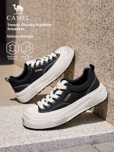 CAMEL | Thick Sole Elevator Canvas Sneakers for Men Vintage Distressed Style