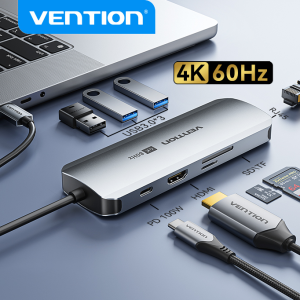 Vention USB C 8 in 1 Port Hub 4K 60Hz Type C to HDMI Adapter Multi USB Hub 3.0 port for Laptop MacBook PC Lenovo HP HDMI to Type C Converter