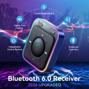 Joyroom Bluetooth 6.0 Car Receiver Adapter with Mics and Noise Cancellation USB AUX Bluetooth Receiver Car Kit