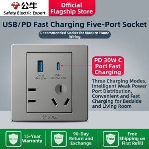 Bull | Type-C PD Fast Charging USB 5-Port Socket Panel for Apple Devices 86 Type