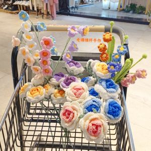 Handmade Crochet Gradient Rose Bouquet Bellflower Wool Flower Finished Product Qixi Festival Valentines Day Gift Artificial Flowers