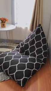 Bean Bag Plus ISI Dewasa - Motif Curve Hitam - Bahan Halus Lembut