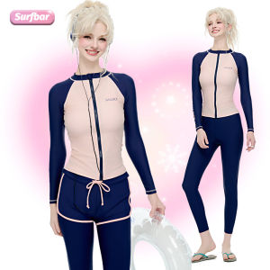 SURFBAR Womens Long Sleeved Swimsuit Diving Suit UV Sun Conservative Thin Surfer Suit Quick Dry Hot Spring Snorkeling Swimsuit