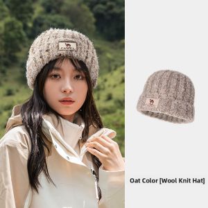 Camel 2023 Autumn Winter New Style Womens Knitted Woolen Hat Ear Protection Warm Cold Cap Versatile Face Slimming Plush Hat
