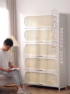 Bamboo White Book Cabinet 3/4/5 Layers Rattan Door Bookshelf Cabinet Storage Cabinet Display Cabinet 书柜/储物柜