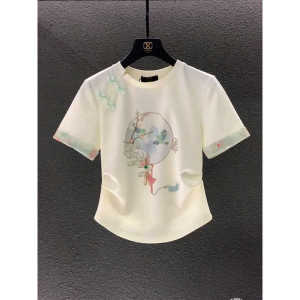 New Chinese Style Short Sleeve T-Shirt Womens Embroidered Belted Slim Fit Summer Fashion Creative Pattern round Neck Top