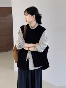 ชุดเสื้อเชิ้ตแขนยาวสไตล์เกาหลี ชุดสองชิ้นแฟชั่นฤดูใบไม้ผลิและฤดูใบไม้ร่วง ชุดทำงานสไตล์เกาหลีสำหรับผู้หญิง