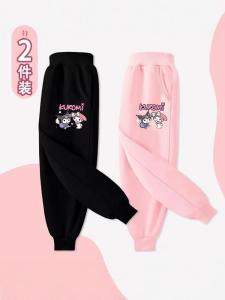 Thickened Fleece Girls Pants Autumn Winter Sports Long Trousers High Waist Children Fashionable Cuffed Sweatpants Polyester Cotton Blend
