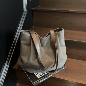 Laid-back Style Large Capacity Canvas Tote Bag Womens Casual Commuter Bag Double Shoulder Strap Zipper Closure Shopping Bag