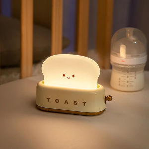 Kawaii LED Toast Bread Table Lamp USB Rechargeable Battery Bedroom Birthday Holiday Decor Nightlight for Baby Girls Boys Room