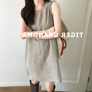 Slimming A-Line Vest Dress Korean Design Summer Fashion Backless Mini Dress Womens Clothing round Neck Sleeveless Midi Dress