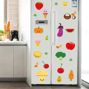 Kitchen Cabinet Cartoon Cute Food Fridge Sticker Waterproof Tile Glass Wall Decor Self Adhesive Wall Mural Chinese Style Fruit Pattern