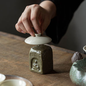 Handmade Retro Ceramic Gilding Lid Tea Pot Lid Holder Dunhuang Retro Stoneware Pot Lid Zen Kung Fu Tea Ceremony Utensils