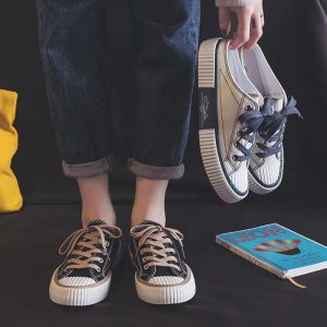 ส่งจากในไทย รองเท้าผ้าใบเปิดส้น ใส่ในหน้าร้อน เข้ากับทุกชุด