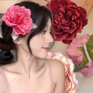 ปิ่นปักผมดอกไม้ประดิษฐ์สำหรับกิ๊ฟติดผมกุหลาบผ้าไหมกิ๊ฟติดผมดอกไม้ดอกโบตั๋นขนาดใหญ่เครื่องประดับผมแฟชั่นเทศกาลกิ๊บติดผมฝรั่งเศส