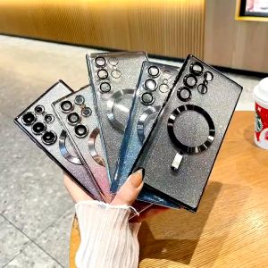 Pengecasan Wayarles Magnetik Magnetic Wireless Charging women phone Case For Samsung Galaxy S24 S25 Ultra S23 Ultra S22 Ultra S22 Gradient Glitter Cover Proetctive