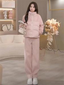 Thickened Cotton Fashion Set Womens Autumn Winter Casual Wear Warm Two-Piece Suit Polyester Fiber Long Sleeve Zipper Closure