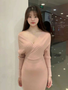 CHANGTONG | Elegant V-neck Knit Dress