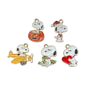 Bandai | Bộ 5 Mặt Dây Kim Loại Hình Chó Con Hoạt Hình Mặt Dây Men Có Họa Tiết Lễ Hội Nguyên Liệu Làm Trang Sức Tự Làm Quà Tặng Sáng Tạo Cho Người Yêu Thú Cưng