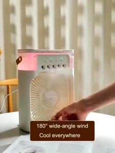 【LOCAL STOCK-Deliver in 2-3 days】3 in 1 Air Cooler Fan Mini Portable Fan Humidifier with 1 Colors LED Light Air Conditioner Cooler Water Cooling Mobile Usb Adjustable Cable Luminous Usb Luminous Cable