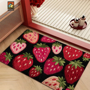 VIKAMA Cute Strawberry Floor Mat Soft Fur Absorbent Bathroom Mat Anti-slip Entrance Rug Home Decoration