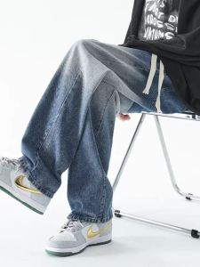 กางเกงยีนส์ทรงหลวมสำหรับผู้ชาย ทรงตรง ทรงหลวม ทรงลำลอง สไตล์สตรีท เอวยางยืด กางเกงขายาว ฤดูใบไม้ผลิและฤดูร้อน สำหรับนักเรียน